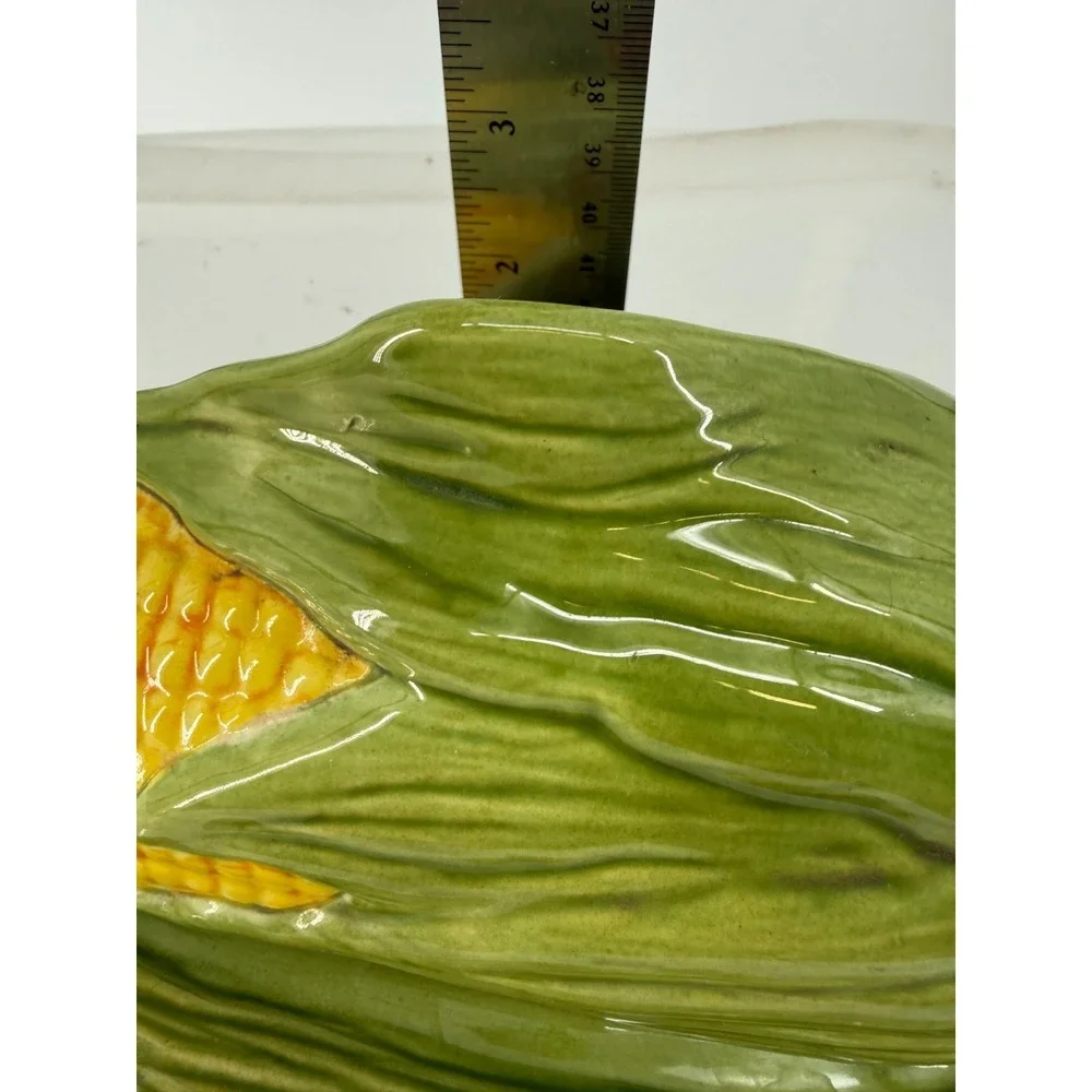 Vintage Corn on the Cob Covered Butter Dish Majolica Style Ceramic Farmhouse 8.5